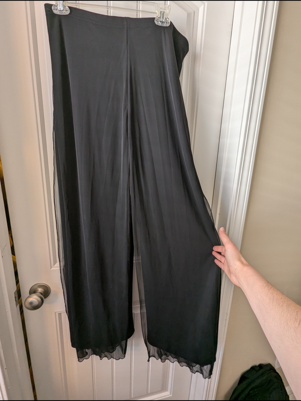 Connected Apparel Black Sheer Overlay Palazzo Pants